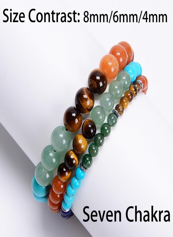 CHCCOYE 4mm Handmade Adjustable Natural Gemstone Crystal Bracelet Healing Power Energy Inspirational Gifts with Card for Unisex (Seven Chakra Stones) - Image 2